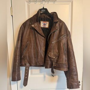 Brown Leather Biker Jacket